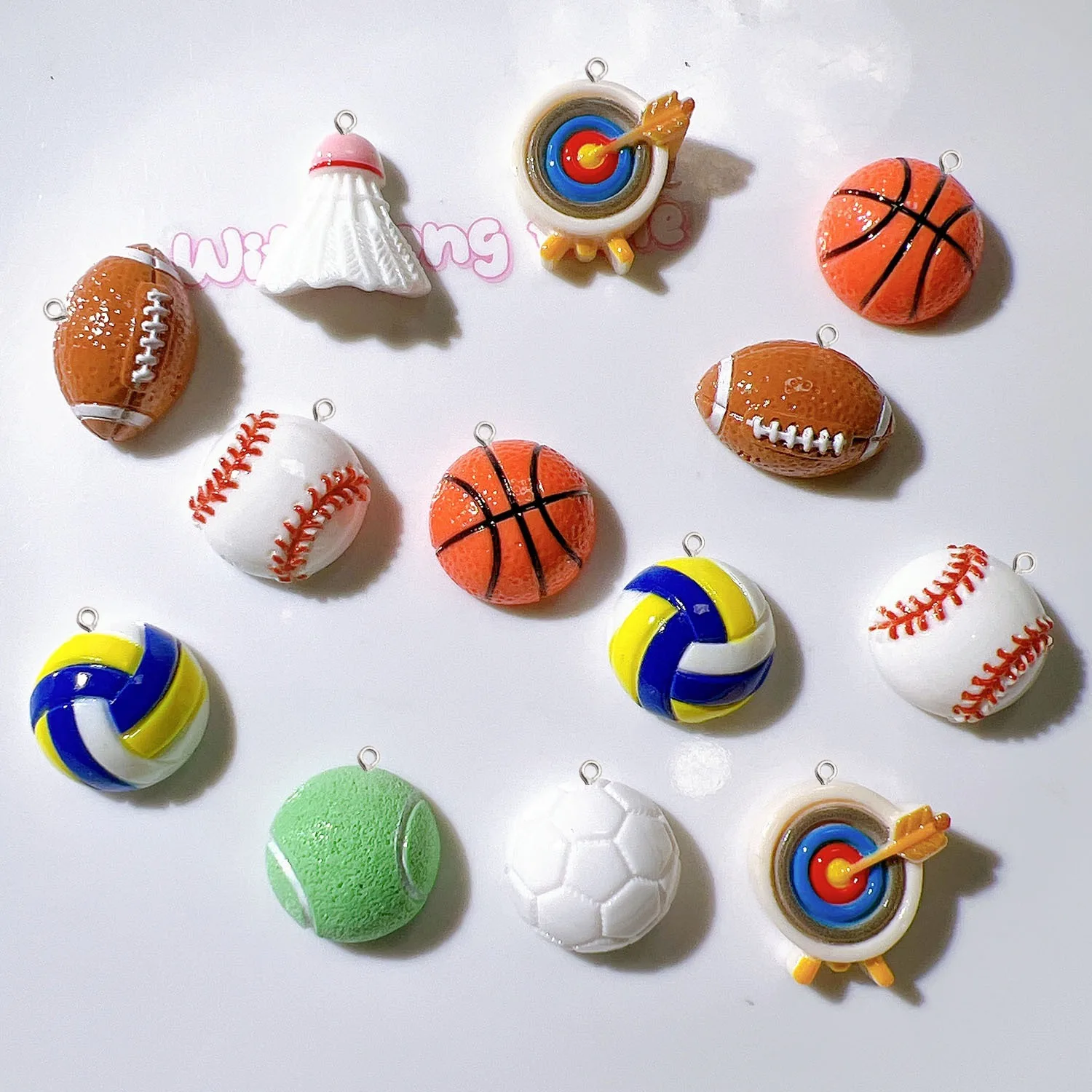 10Pcs Kawai Sports Ball Resin Pendants Charms DIY Earring Bracelet Necklace Jewelry Making Keychain Decor Crafts Accessories