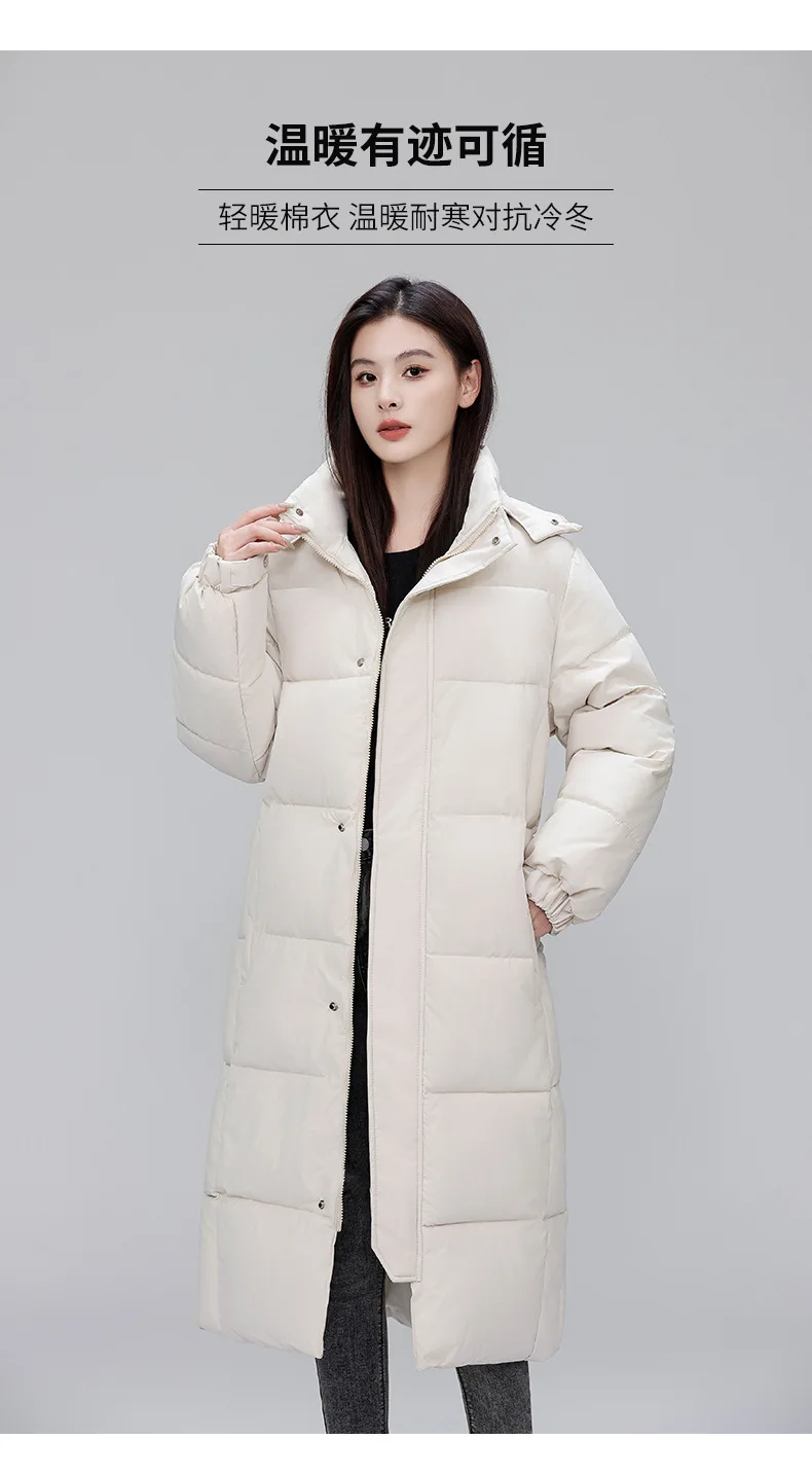 Winter Long Puffer Coat for Women Hooded Quilted Windproof Warm Zip Up Outerwear Russian Cold Weather Snow Jacket Over Knee Cozy