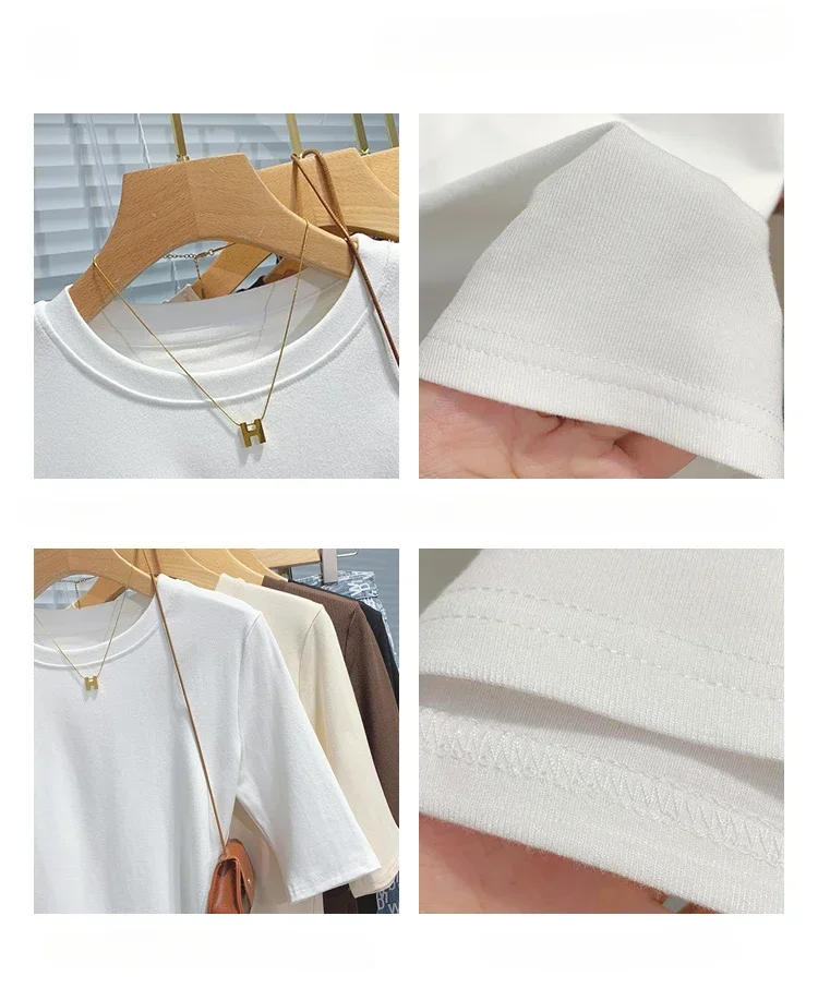zjaiss 2026 Frühling Herbst Baumwolle Damen T-Shirt Modisches Basic Rundhals-Shirt Einfarbiges Damen Kurzarm-Oberteil – Detail 2