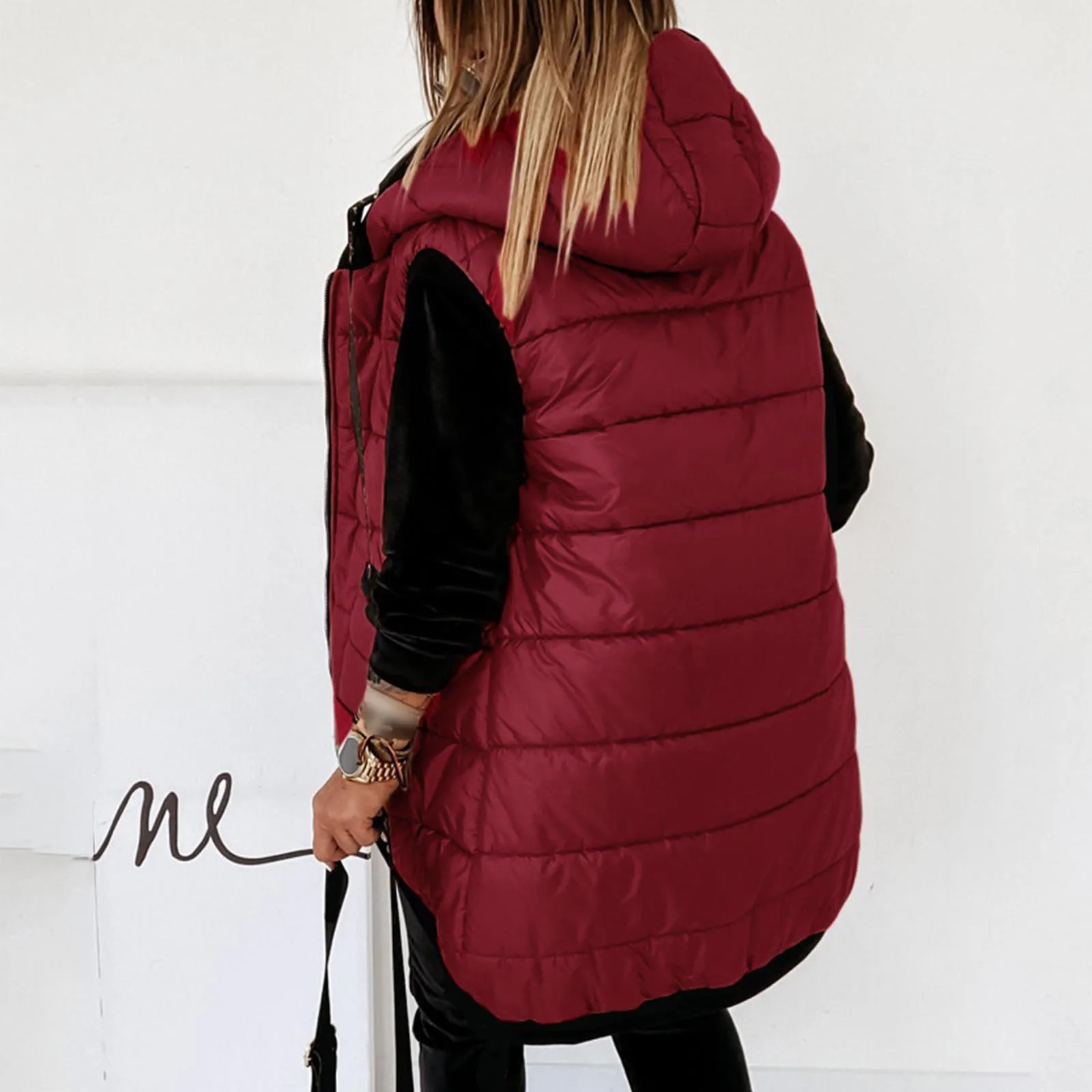 Sleeveless Hooded Down Vest Women Autumn Fashion Long Cotton Padded Jacket Female Winter Warm Waterproof Waistcoat Streetwear