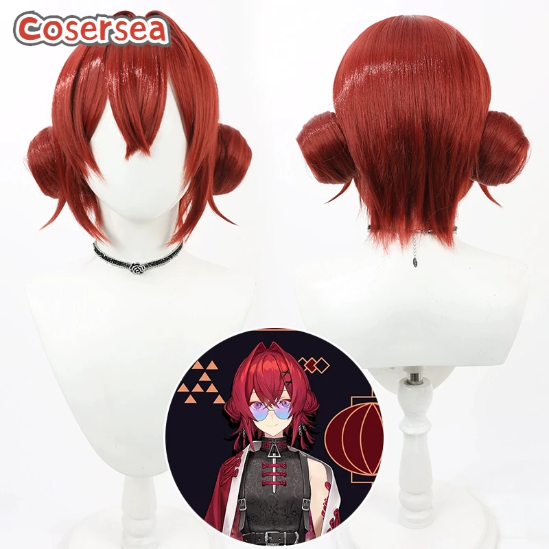 

Cosersea Ange Katrina Cosplay Wigs With Buns Virtual YouTuber Ange Katrina 30cm Short Red Cos Wig Synthetic Hair Heat Resistant