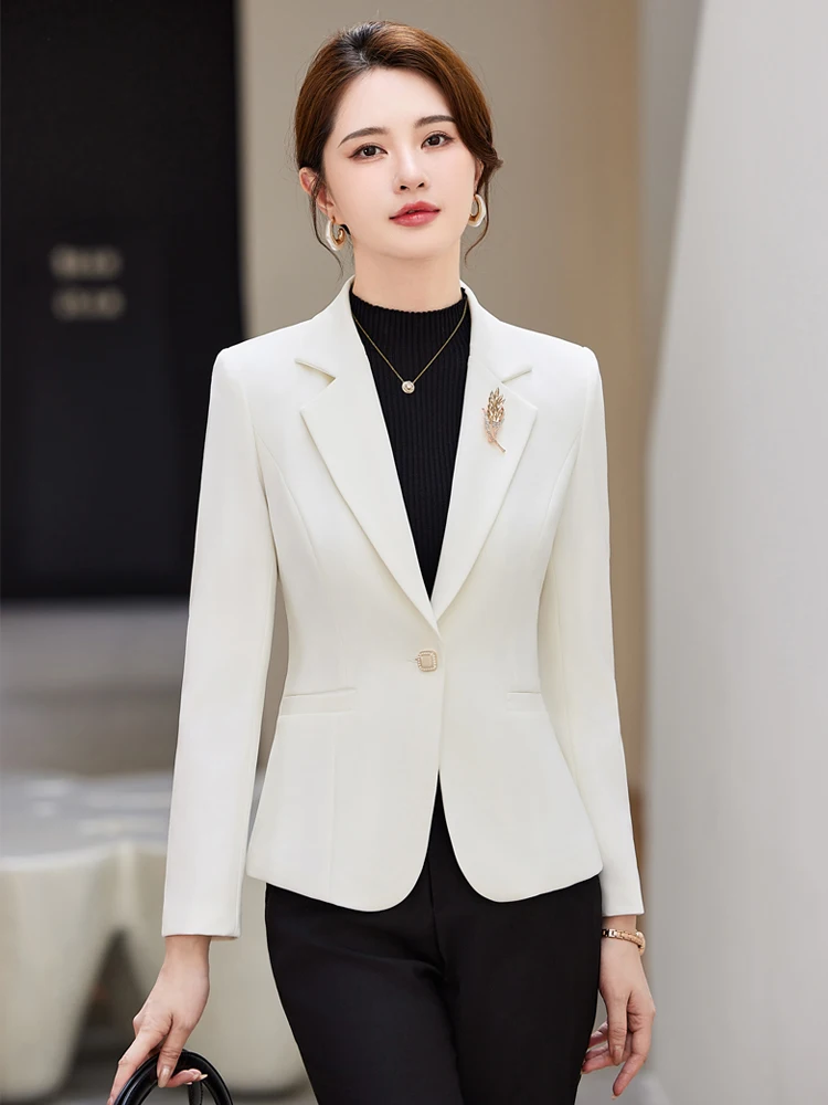 White Slim Fit Women's  Jacket 2026 New Style Spring Autumn Versatile Waist-Cinching Ladies' Suit Top Fashionable Busin...