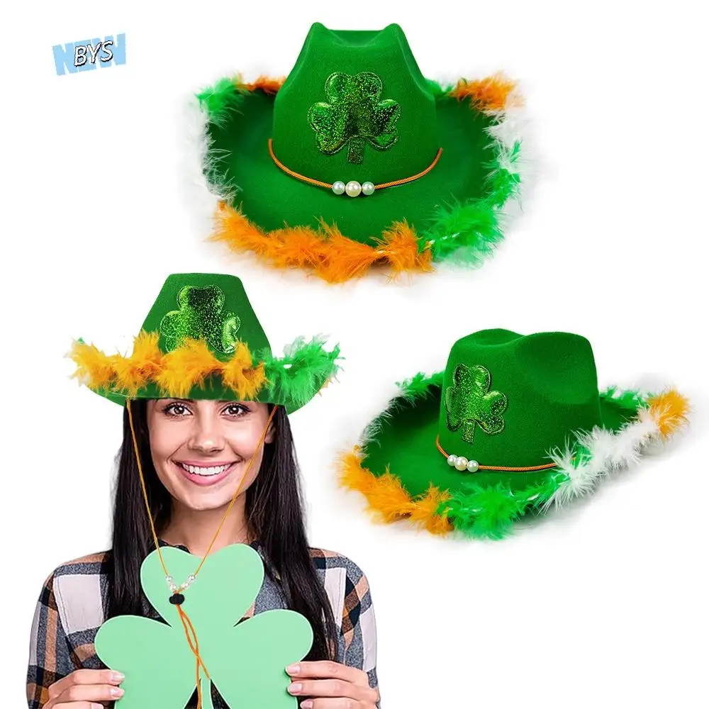 

Sequin Cowboy Hat Saint Patrick's Day Hat Wide Brim Clover Shamrock Hat Luminous Shiny Green Velvet Top Hat Party Decoration