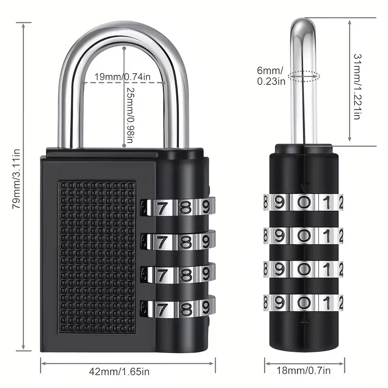 1-PC 4-Dial Heavy-Duty Combination Padlocks, Weather-Resistant Metal Keyless Locks for Gym Lockers, Gates, Storage Units