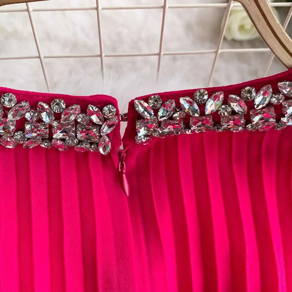 Cristal luxe robes de soirée formelles femmes été ample grande taille à manches courtes plissée en mousseline de soie longue robe femme robes de soirée
