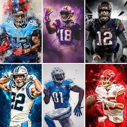 American Football Athlete Portraits Diamond Painting for Adults Rugby Player Posters Full Drill Gems Paintings Man Cave Gift