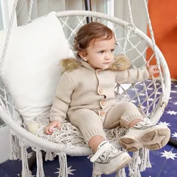 Baby Rompers Knitted Clothes Autumn Long Sleeve Newborn Boys Girls Hooded Infant Kids Jumpsuits Solid Toddler Kids Playsuits JYF