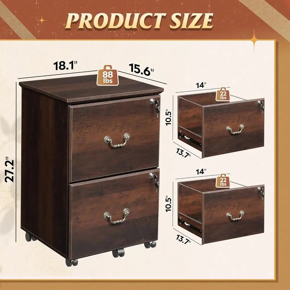 

Cabinet 2Drawer, Small Office Furniture With Lock, Rolling Under Desk Filing Cabinet For Home Office