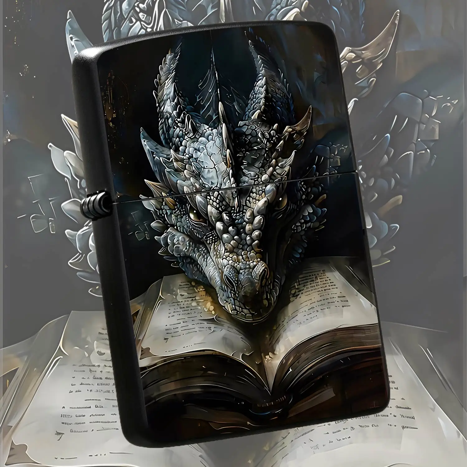 Vintage Cool Dragon Head Reading Ancient Book Art Printed Lighter, Atmospheric Trendy Accessory, Portable Daily Versatile Item, Perfect For Gifting And Personal Use, Fits All Scenarios Creative Decorative Practical Gadge A Humorous And Inte
