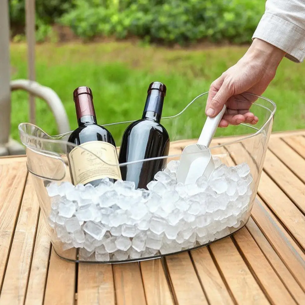 Ice Bucket Transparent 6.5L Drink Cooler for Wine Beer Food-Grade Plastic Barrel with Handle Party Chiller And Beverage Tub