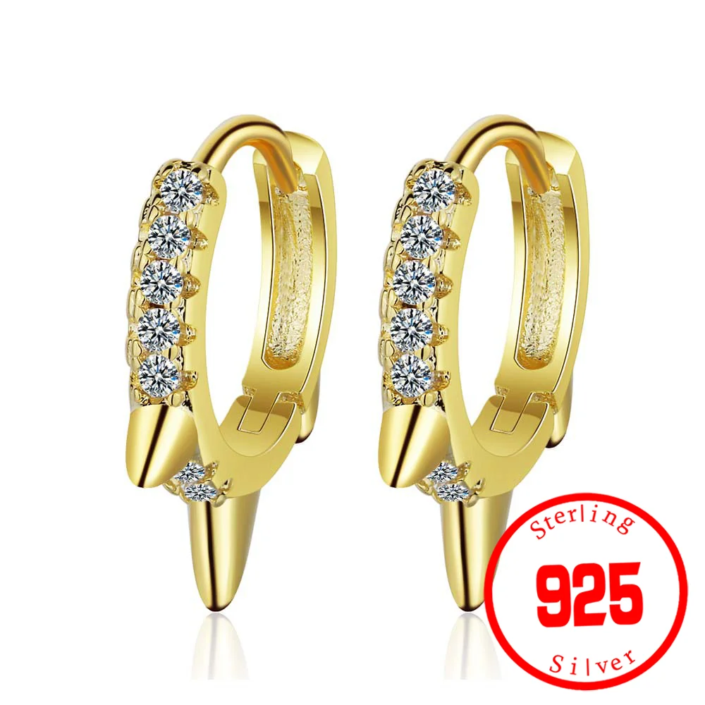 

925 Sterling Silver Punk Style Single Row Zircon Hoop Earrings Simple Earring For Women Gift Jewelry