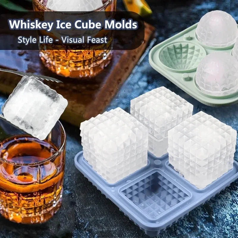 Ice Cube Tray Silicone with Lid Round Square Ice Ball Mold Spherical Silicone Ice Cube Mold for Kitchen Cocktail Whiskey Drink view 2