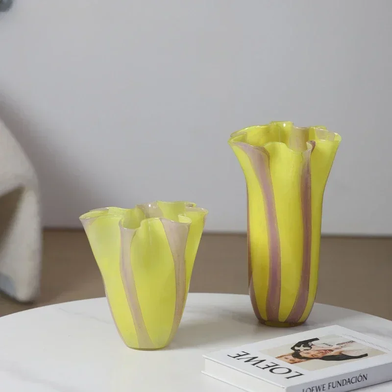 Candy color vertical stripe morning glory glass vase ornament porch living room bedroom dining table table home art decoration