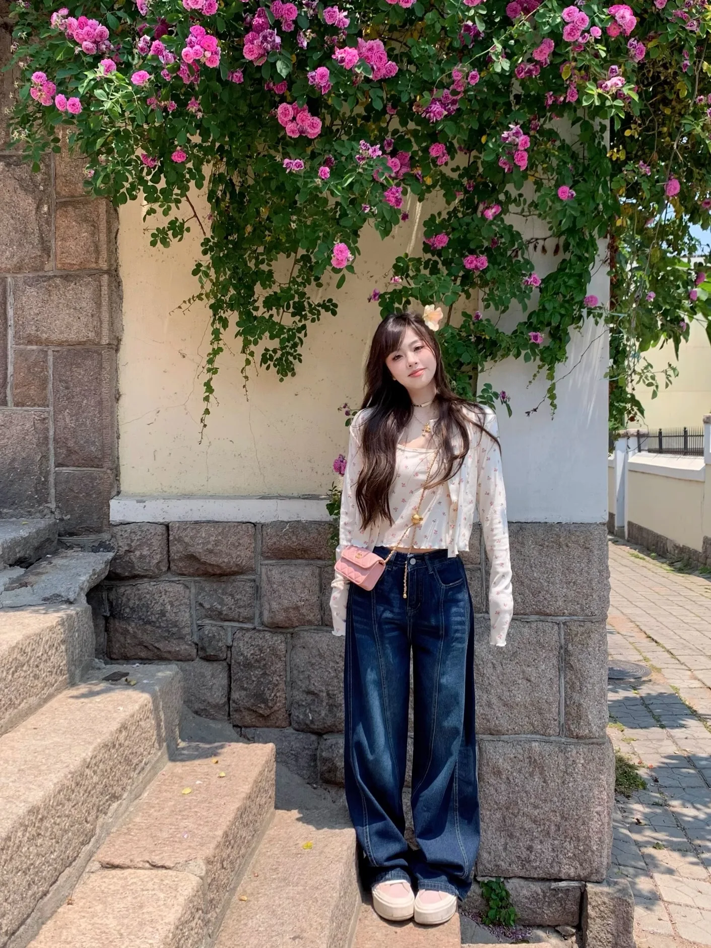 

Женские свободные джинсы с широкими штанинами, синие, в американском стиле, повседневные, свободного кроя, с дизайном Knife ape, удобные, с высокой талией