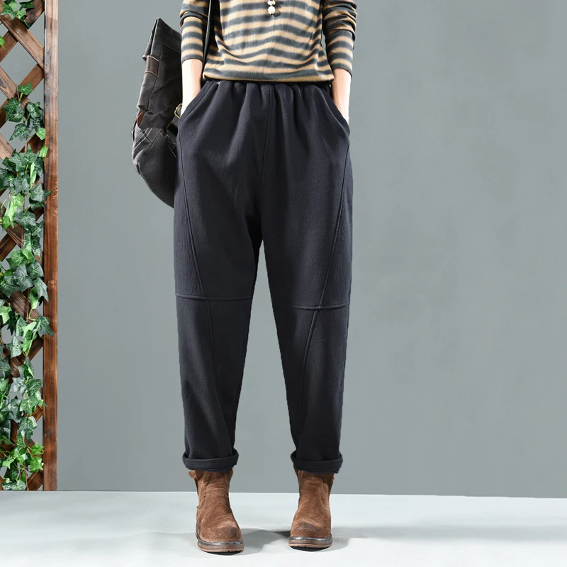 여성용 테니드 페이스 라인드 할란 팬츠 비대칭 출퇴근 슬레 롱 트라우저 겨울 신상 캐주얼 팬츠