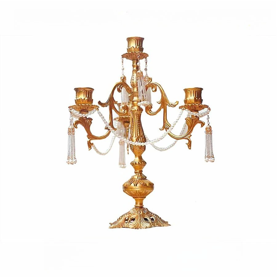 French Retro Pure Copper Four-headed Candlestick Home Bedroom Full Copper Ornament Decorative Dining Table Shooting Props