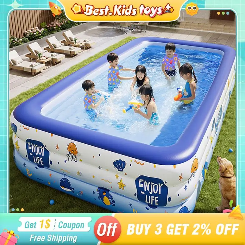 

1.5/2.6/3M 3 Layers Large Inflatable Swimming Pool House Indoor Outdoor Kids Toy Cartoon Thickened Pool Family Garden Water Game