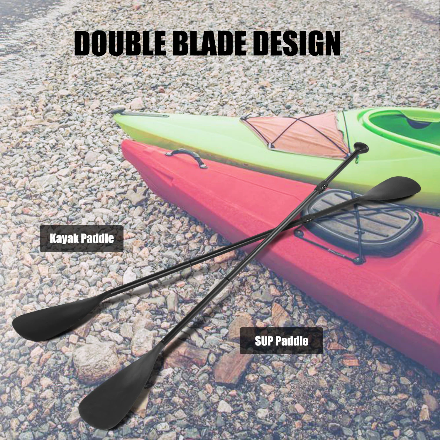 4-Piece Dual Purpose Adjustable SUP Paddle Kayak Boat Stand Up Paddle Board with 2 Paddle Blades 1 Connecting Shaft 1 T-handle