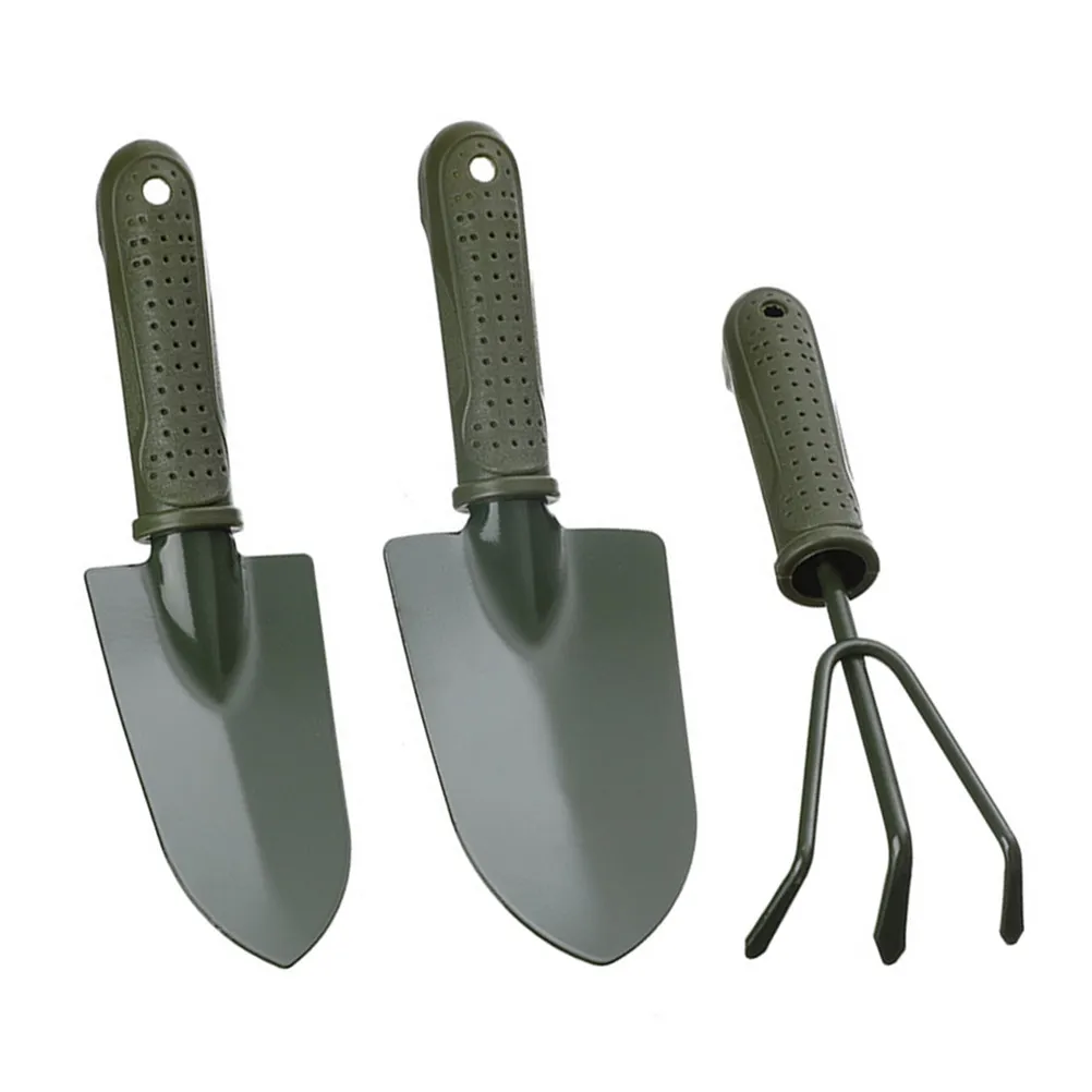 1Set Garden Tool Set Three-Piece Small Shovel Gardening Rake Ergonomic Handle Multifunctional for Flower Planting Soil Loosening