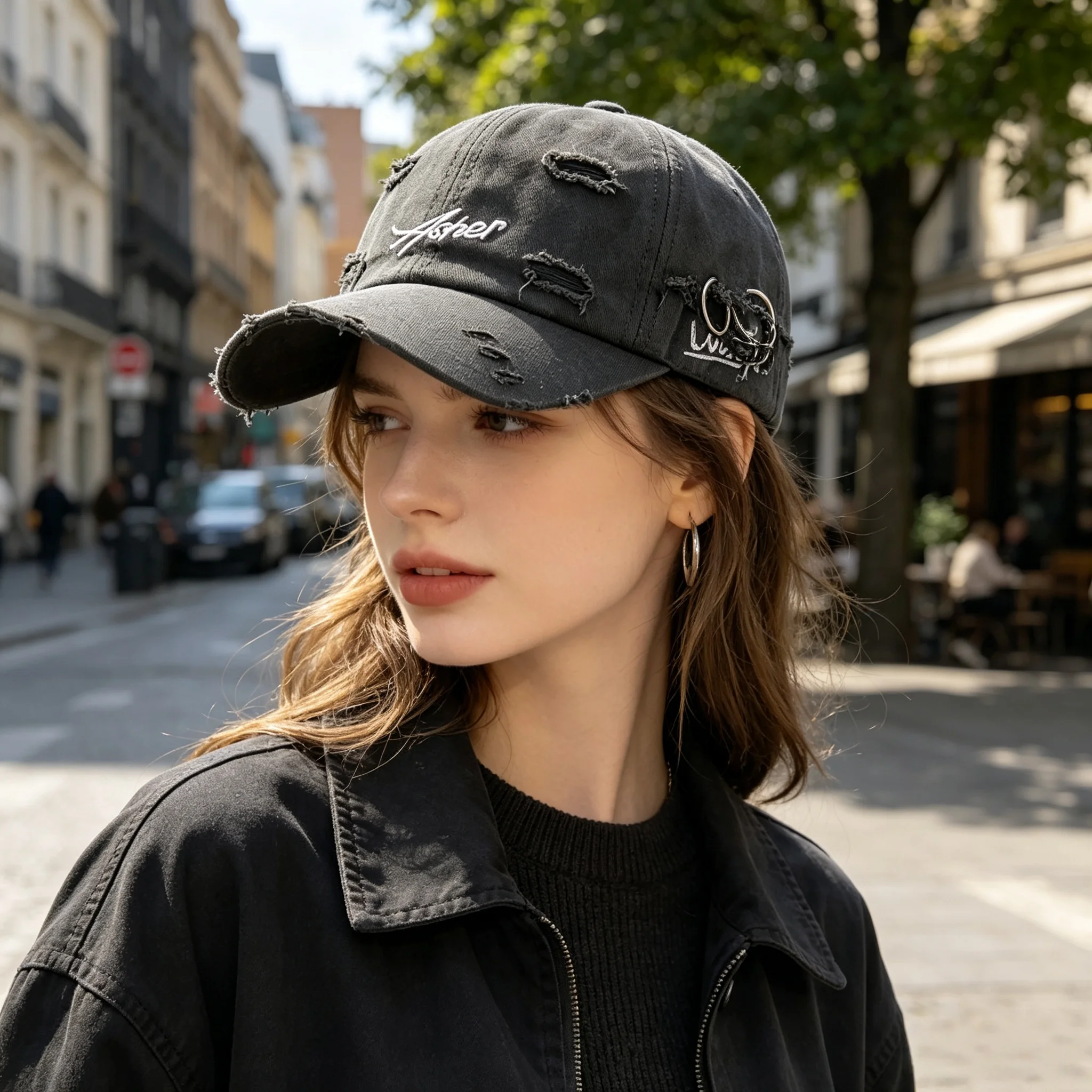 American Retro Distressed Baseball Cap with Iron Ring, Unisex Style, Letter Embroidery, Washed Vintage Look, All-Season Street Style, Personalized Sunshade, Soft Brim, Multiple Colors Available
