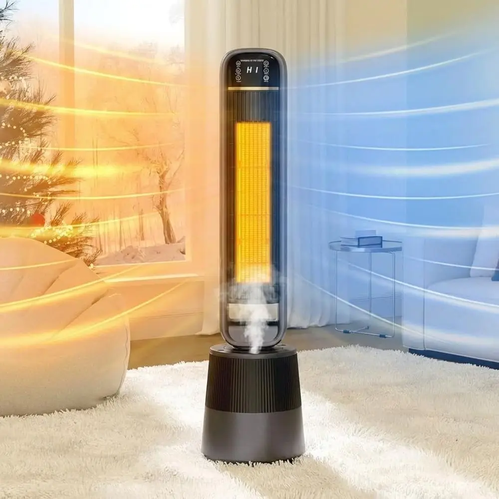 

35 1500W Oscillating Tower Heater with 1.75L Water Tank for Large Room Indoor Use