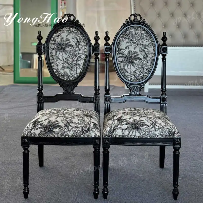 French retro solid wood black dining chair bedroom high back soft bag makeup balcony leisure chair meeting