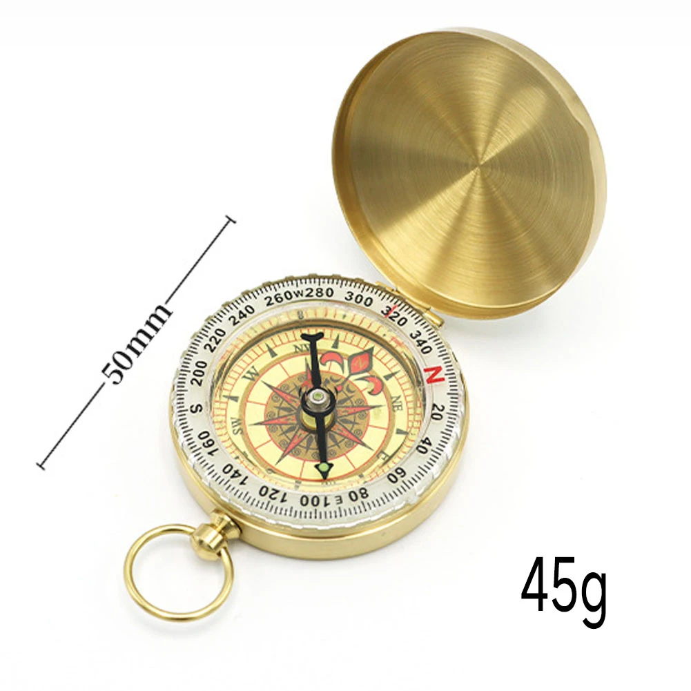 Reloj de bolsillo de cobre puro G50 Compass, punto al norte, 45g, cubierta multifuncional, luminoso, Retro, tapa abatible, brújula para senderismo