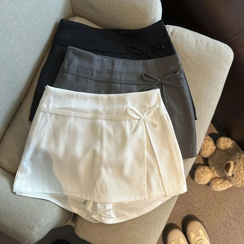

Sweet Bow Slit Skirts Women Y2K High Waist Office Lady Casual Mini Skirts Summer Korean Slim Female Chic Luxury A Line Skirts