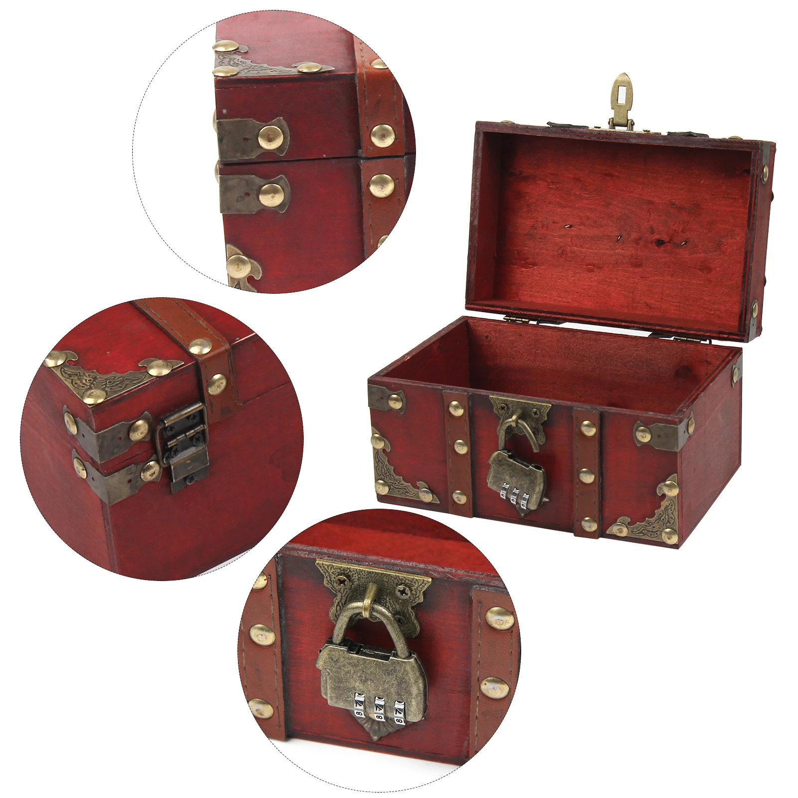 

Box With Combination lock Treasure Wooden Storage Pirate Vintage Trinket Wood Jewelry Kids Storage Keepsake Decorative Organizer