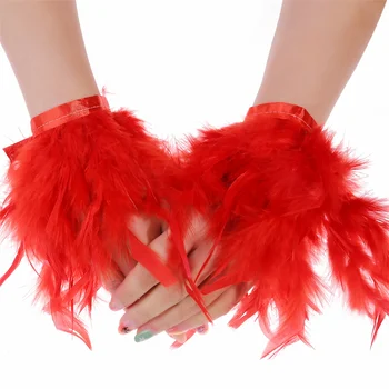 Devekuşu tüy manşet bilek kol kadınlar kürk devekuşu tüy kol manşet tüy yapış bilek kol bilezik alkış saten gömlek zarif