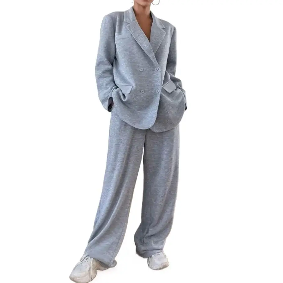 

2025 New Fashion Button Suit Jacket + Wide-leg Pants Two-piece Sets Women Autumn Casual Loose Top Trousers Suit Women
