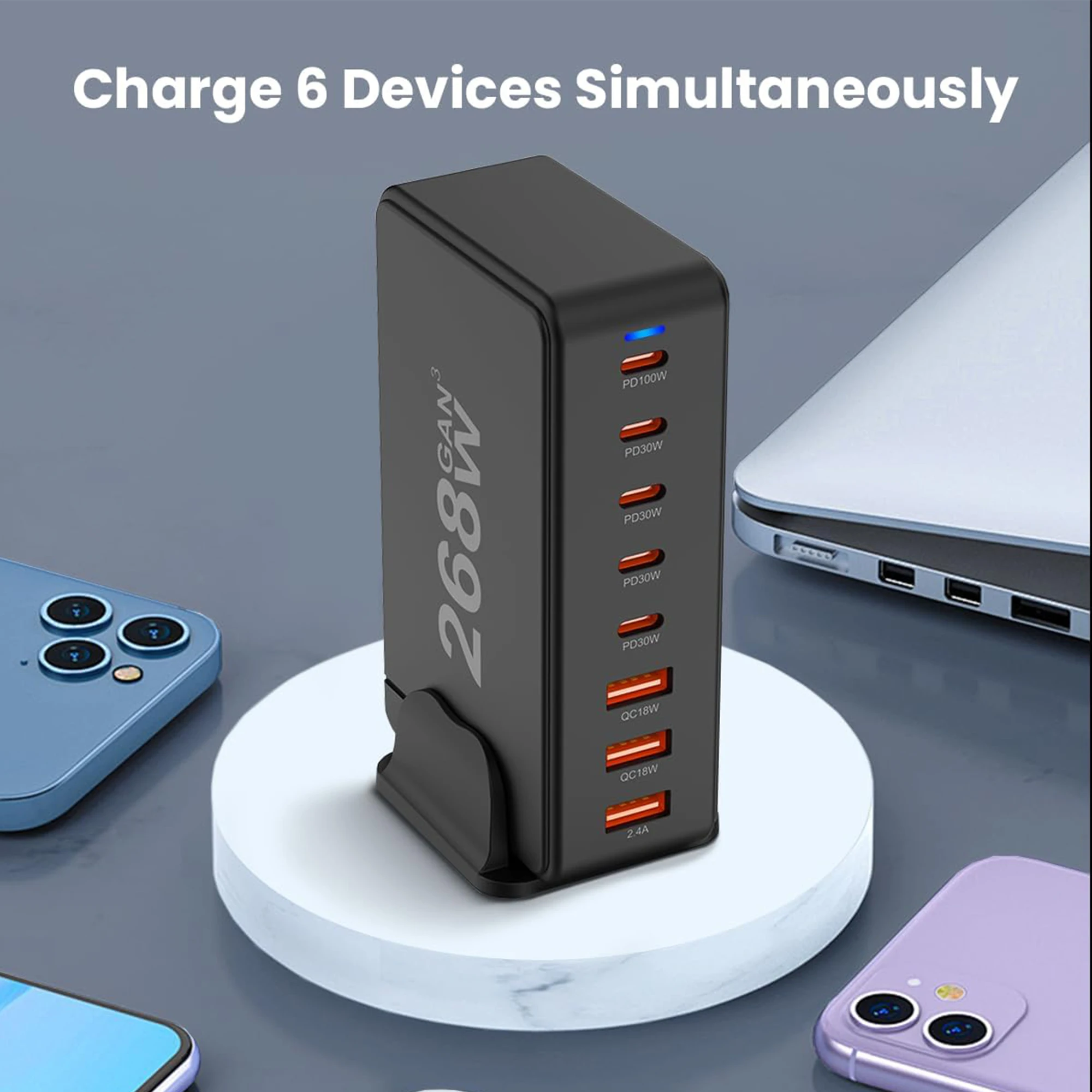 New 268W Multi-Port USB Charger USB C Fast Charger 8-Port Charging Station Hub Fast Compact GaN Charger Power Adapter FOR Honor