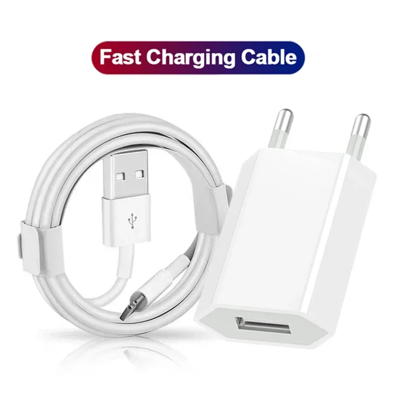 EU Plug Fast Charging USB Wall Charger Adapter with 1m 1.5m 2m Data Cable for iPhone X XR XS 11 12 13 14 Pro Max SE 6S 7 8