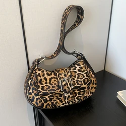 Retro Women Underarm Bag For Women Wide Strap Shoulder Handbags Fashion Half Moon Pu Leather Crossbody Bag Female Leopard Bolsos