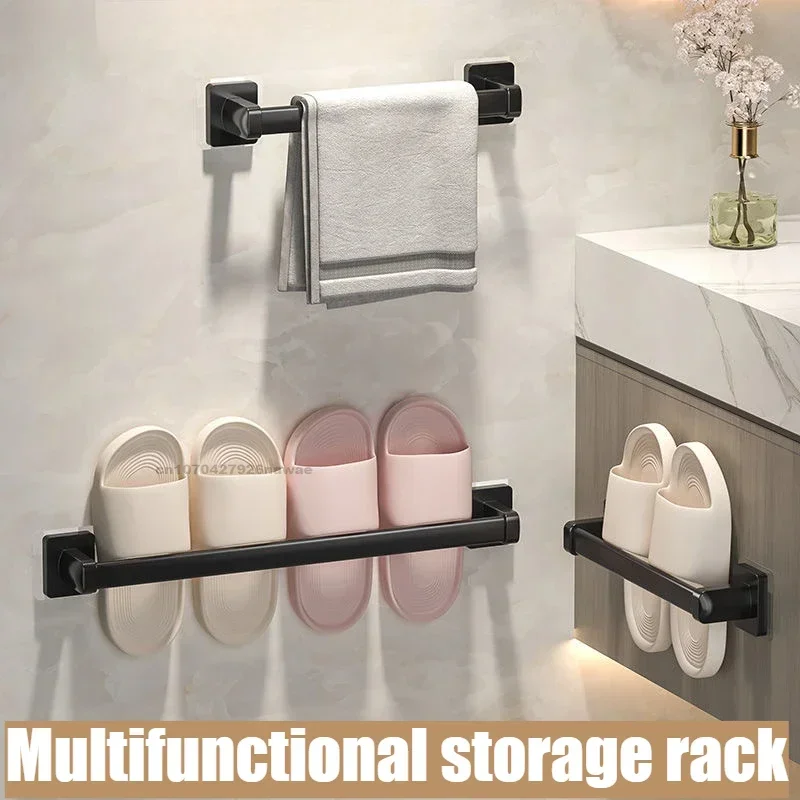 Wall Mounted Towel Rack Bathroom Storage Rack No Drilling Bathroom Horizontal Bar Towel Rack Kitchen Bathroom Accessories