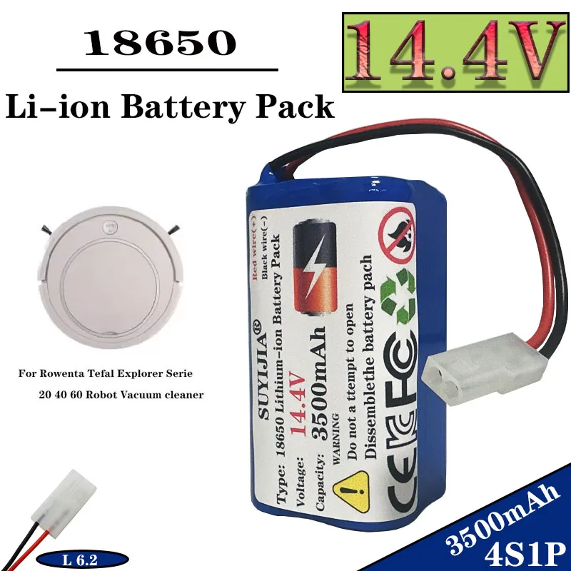 14.4V 3500mAh 4S1P  RS-RT900866 Eddie Lithium Ion Battery pour Rowenta Tefal Explorer Series 20 40 60 Robot Robert Part