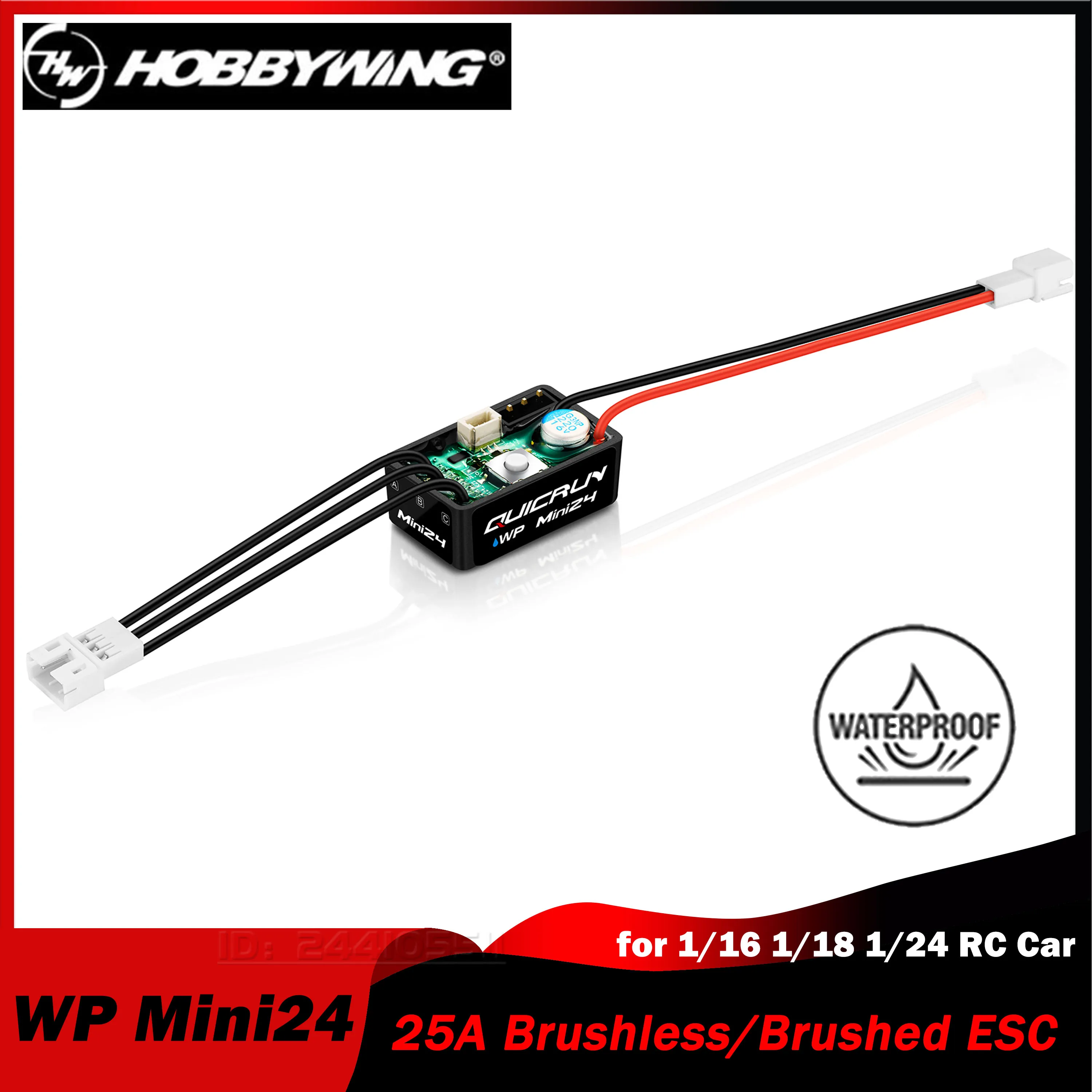 HOBBYWING QuicRun WP Mini 24 25A Brushed/Brushless ESC Waterproof Sensorless 6V/7.4V BEC for 1/16 1/18 1/24 RC Car Crawler Motor