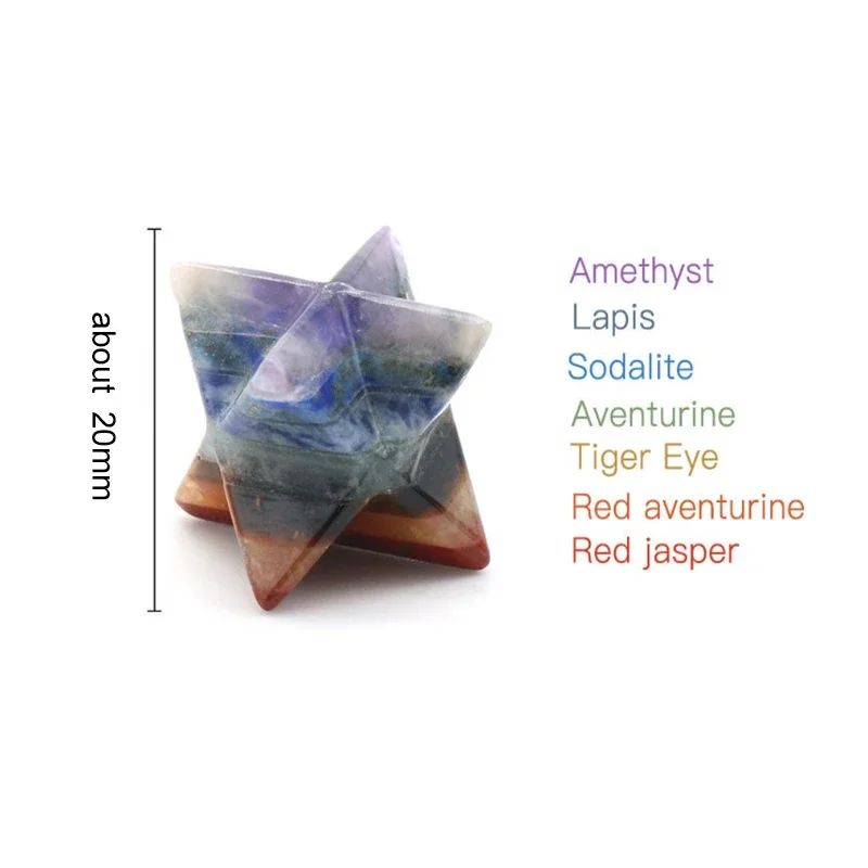 7 Chakra Merkaba Star Natural Stones Polished Hexagram Eight-Pointed Stars Crystal for Healing Reiki Spiritual Therapy Energy