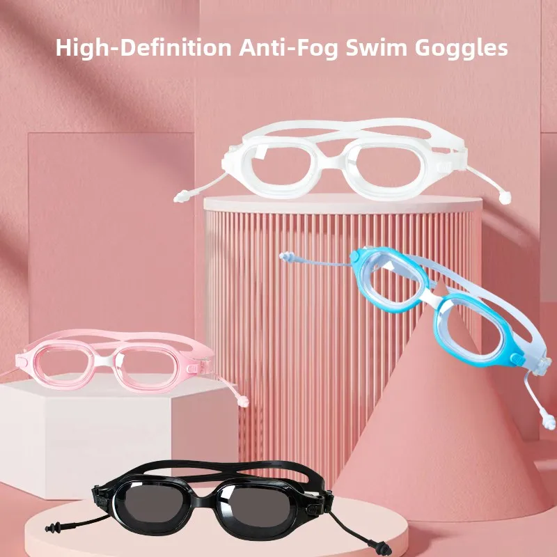 

Swimming Goggles High Defn Transparent Waterproof Anti-Fog with Earplugs Flat Light Myopia 200-700 Deee Fit Durable