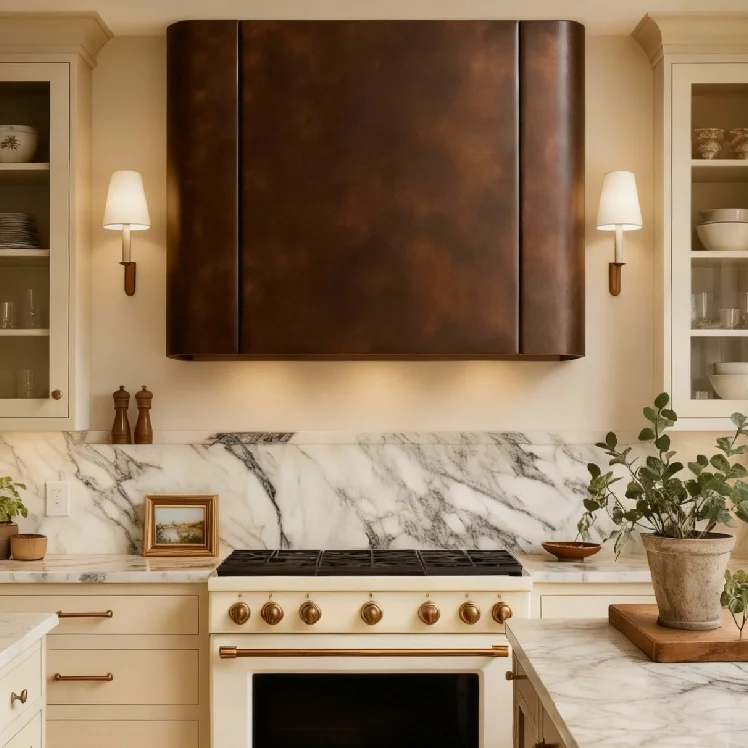 Custom Brass Range Hood Antique Brass Wall Mounted Handmade Vent Hood for High-End Villa Kitchens