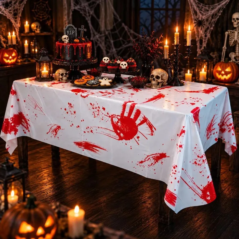 Bloody Handprint Halloween Tablecloth Spooky Scary Party Decorations Dining Table Cover Haunted House Prop Supplies Decor