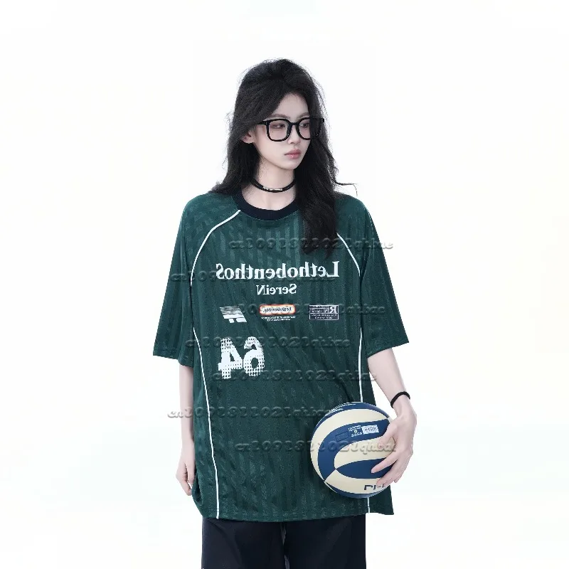 

Новый летний полосатый трикотаж в студенческом стиле с 3D-принтом, быстросохнущая свободная футболка для пар с короткими рукавами, тренд