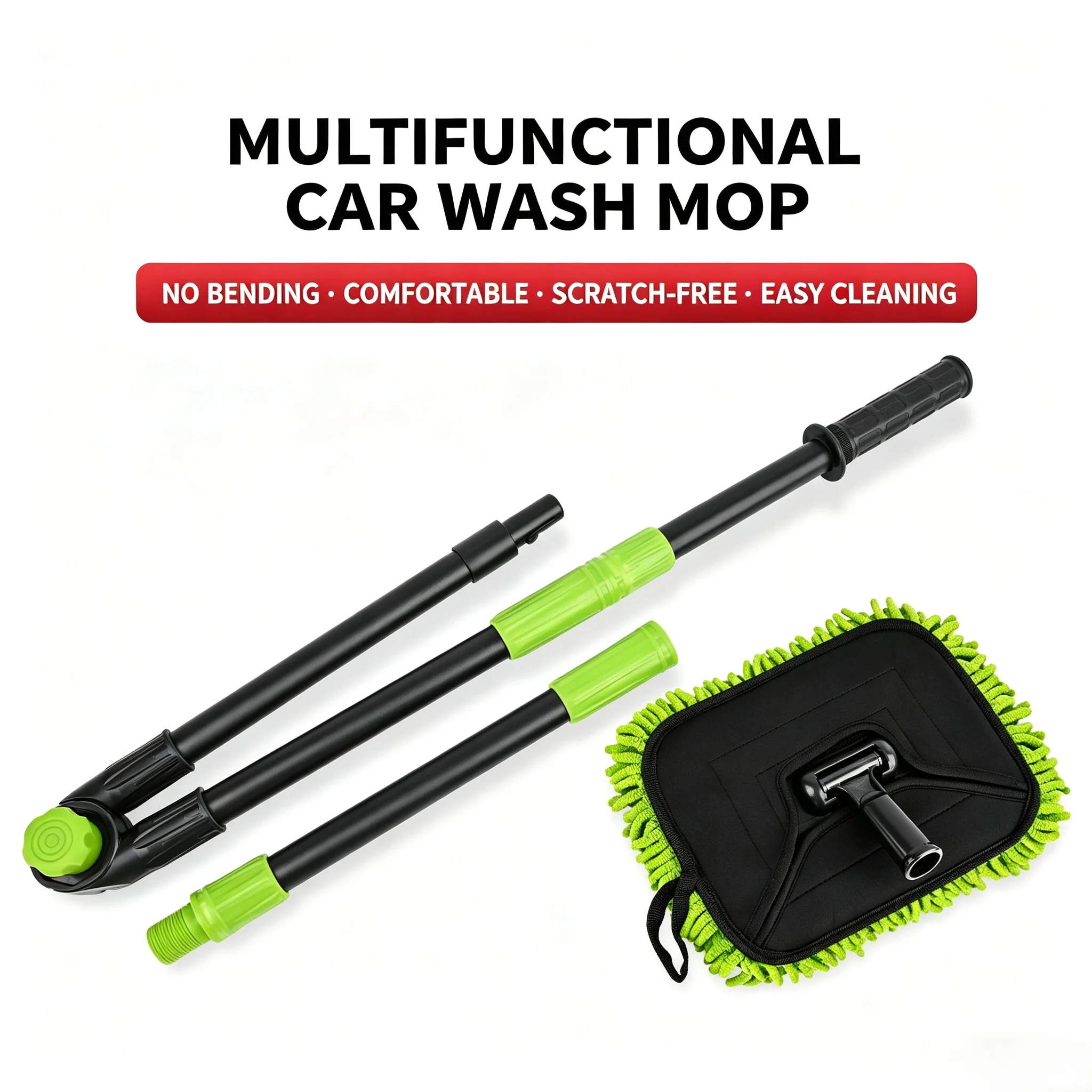 Detachable Three-Section Car Wash Mop That Won'T Damage the Car Paint, with Chenille Soft Bristles and 180-Degree Adjustable Handle