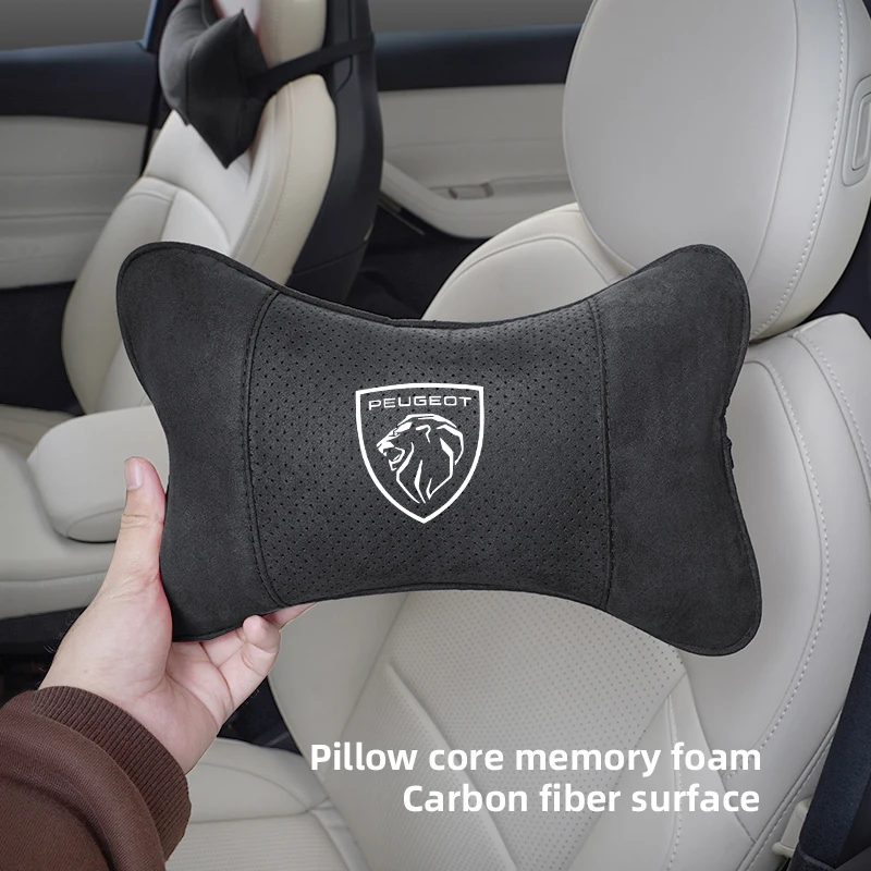 Car Seat Headrest Neck Pillow Suede Interior Breathable For Peugeot 408 4008 308 3008 Rifter 5008 508 2008 208 301 RCZ 407 108