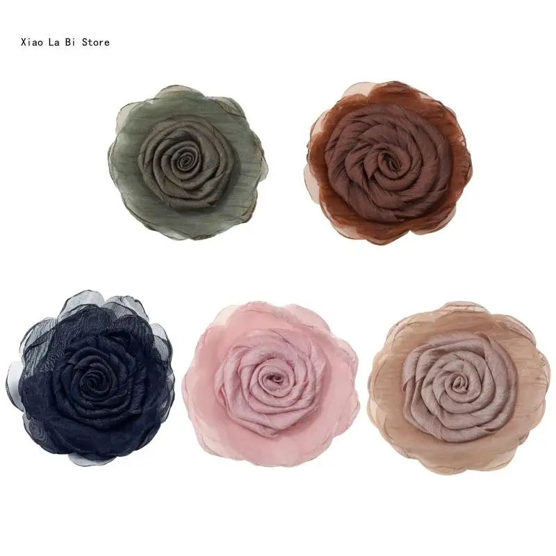 Fashionable Flower Brooch and Hairpin Set Elegant Flower Brooch Hair Clip Gauze Material Unique Lapel Pin for Woman Girl XXFD