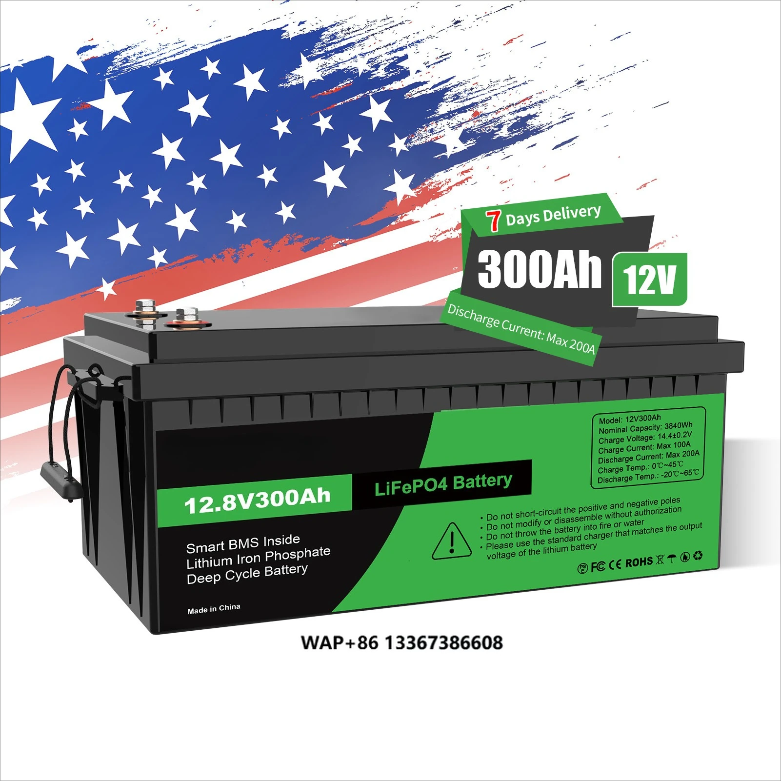 

US EU Warehouse Lithium Ion Batteries Pack 12V 24V 48V 100Ah 200Ah 300ah LiFePO4 Battery for Fishing Bait Boats