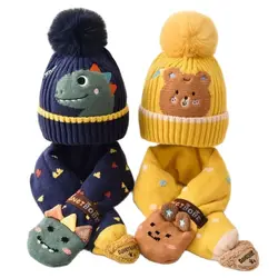 Doitbest 2022 Baby Kids Beanie Sets Dinosaur Rabbit Bear Cartoon 2 pcs Boys Girls Winter Villus Hat Scarf Set For 2 to 6 Years