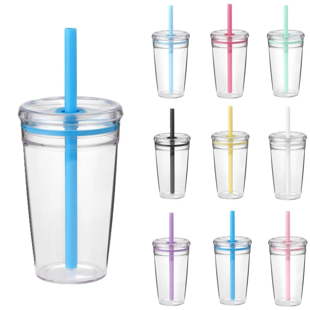 

450ML Transparent Plastic Tritan Straw Water Cup Simple Outdoor Office Cold Drink Bottles Coffee Cup Matcha Milk Juice Ice Cup