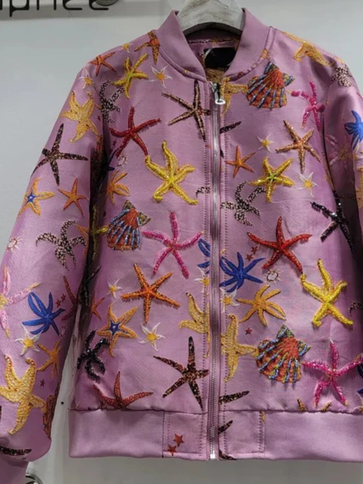 

High-end Heavy Beading Casual Elegant Versatile Jacket Baseball Jacket Women Autumn New Fashion Trend Street Personality Jacket