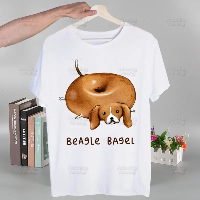 Beagle Cartoon Men\'s T-shirts Funny Hip Hop Summer Women Men Bagel Dog Cute Tshirts Ulzzang Harajuku T-Shirt Shirt